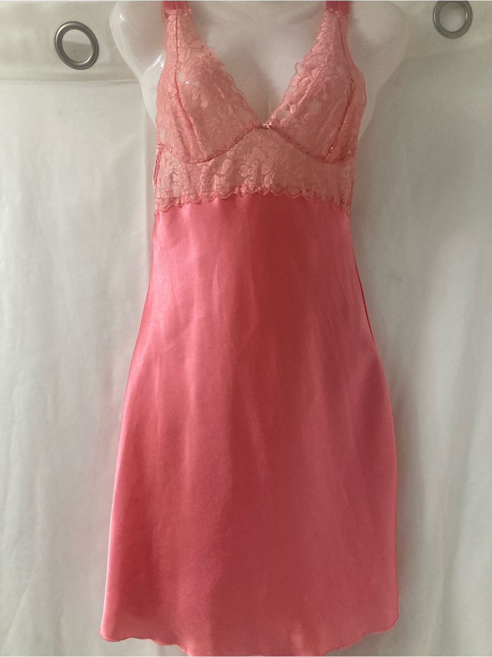 La Vie en Rose Pink Satin Lace Chemise Slip Nightdress Size S
